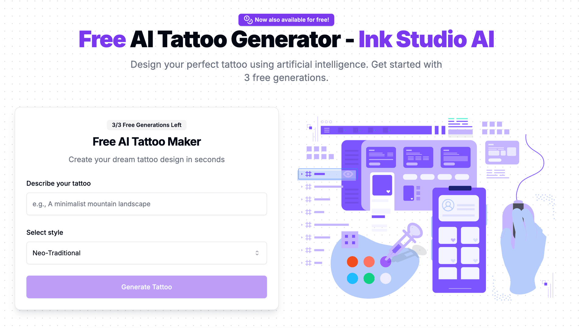 Ink Studio AI's landing page