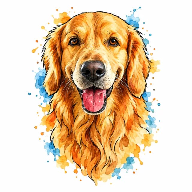 Golden retriever photo converted to a Watercolor tattoo design