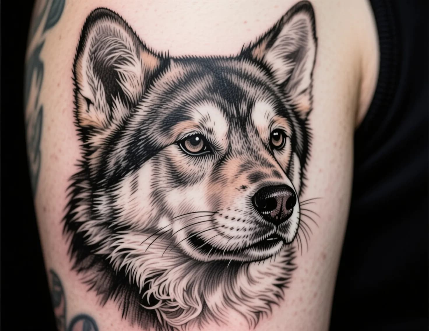 Detailed fur texture in pet portrait tattoo