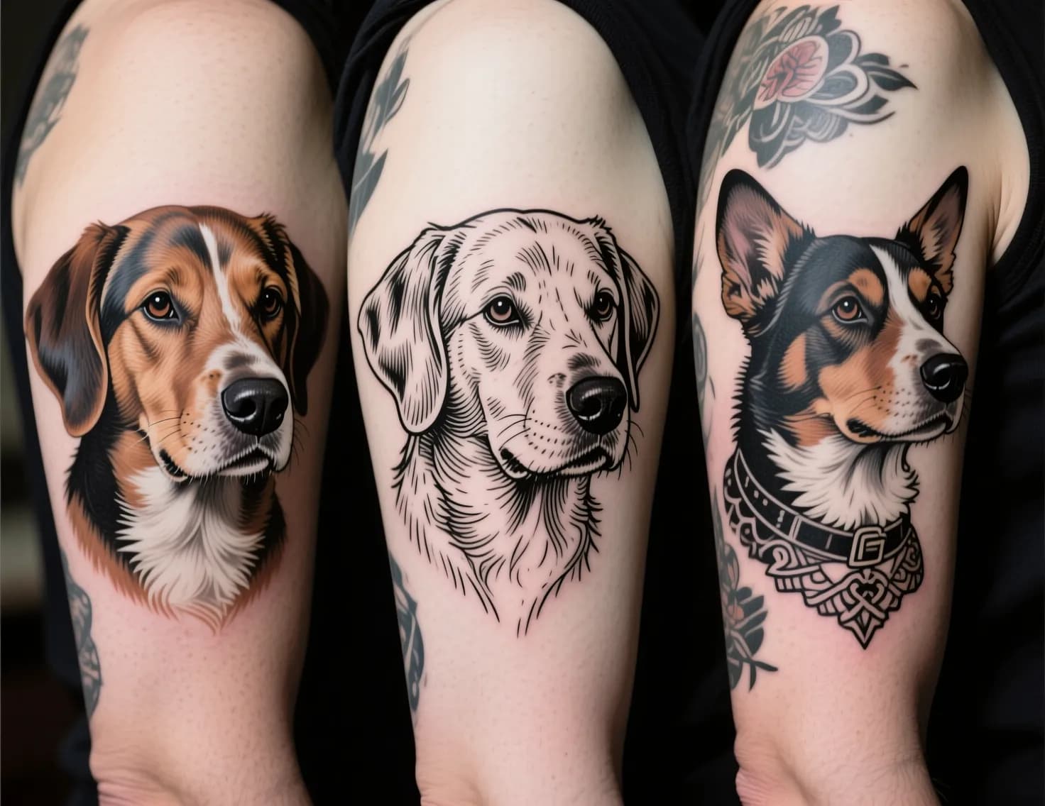 Different pet portrait tattoo styles