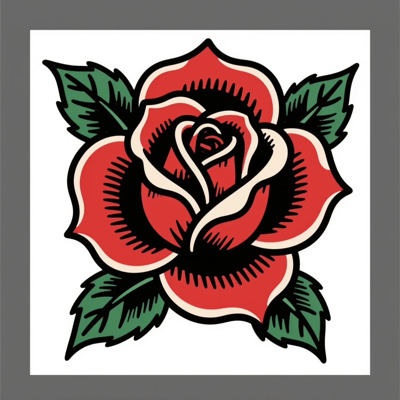 American traditional rose tattoo with bold outlines