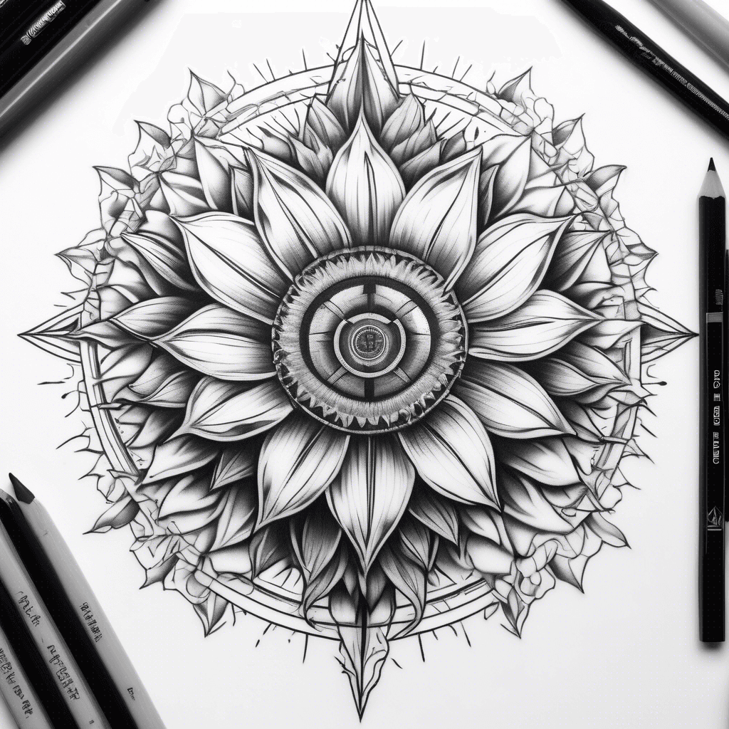 compass rose, sunflower