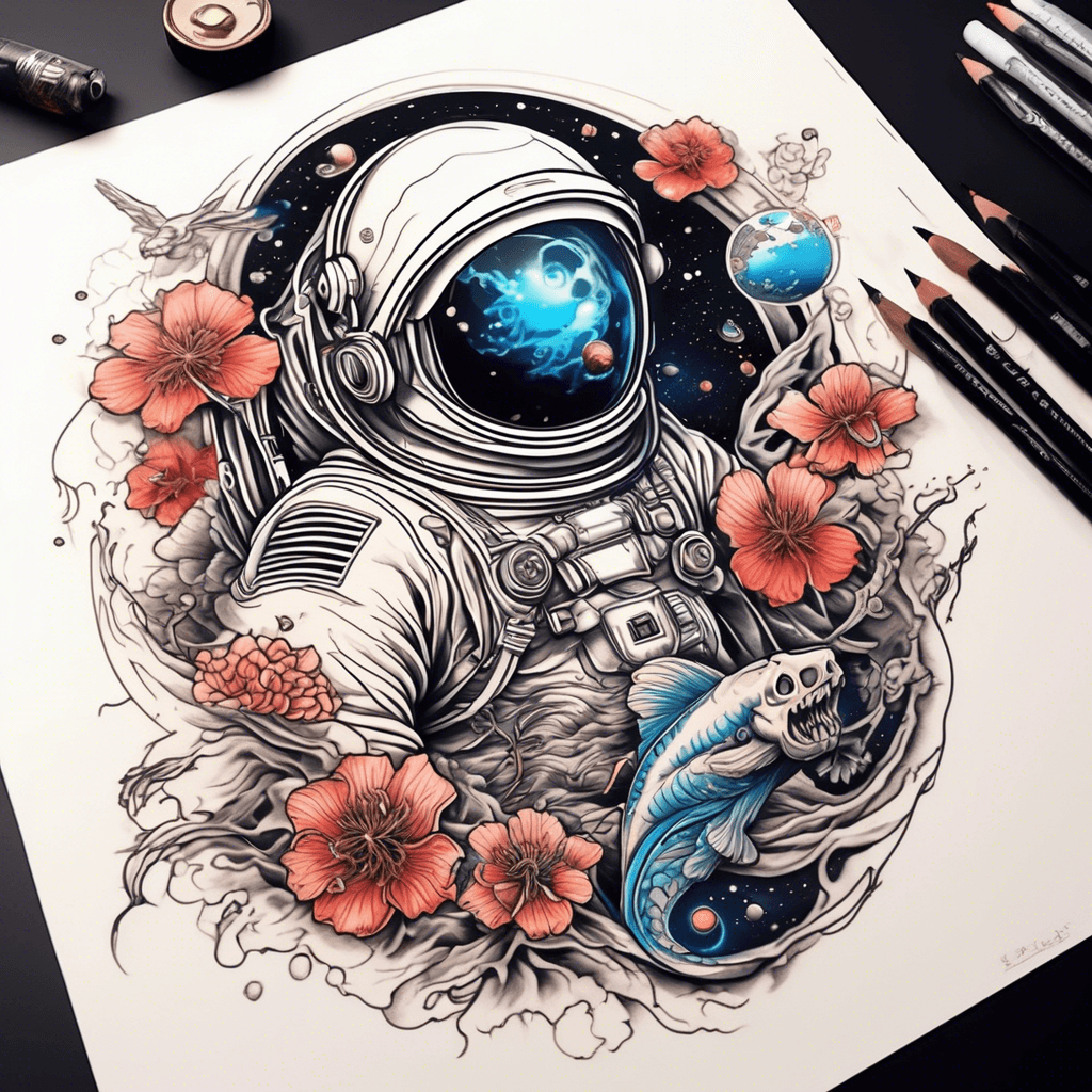 astronaut, skull, space, nebula
