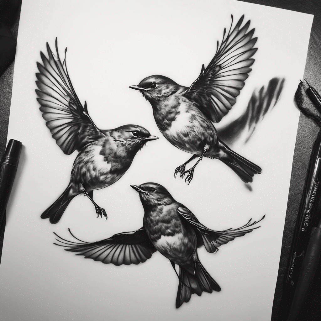 Three robins flying 