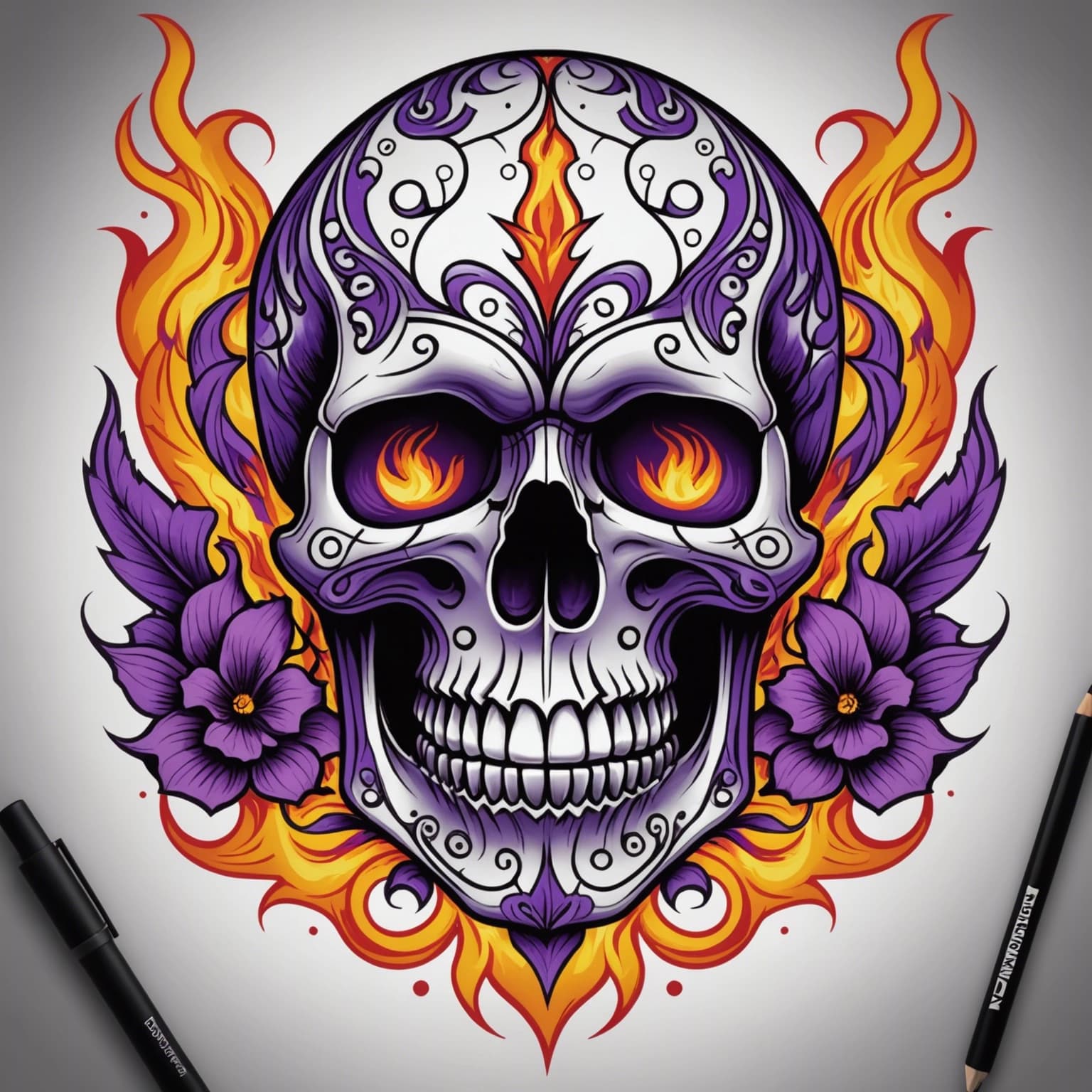 a skull with purple fire