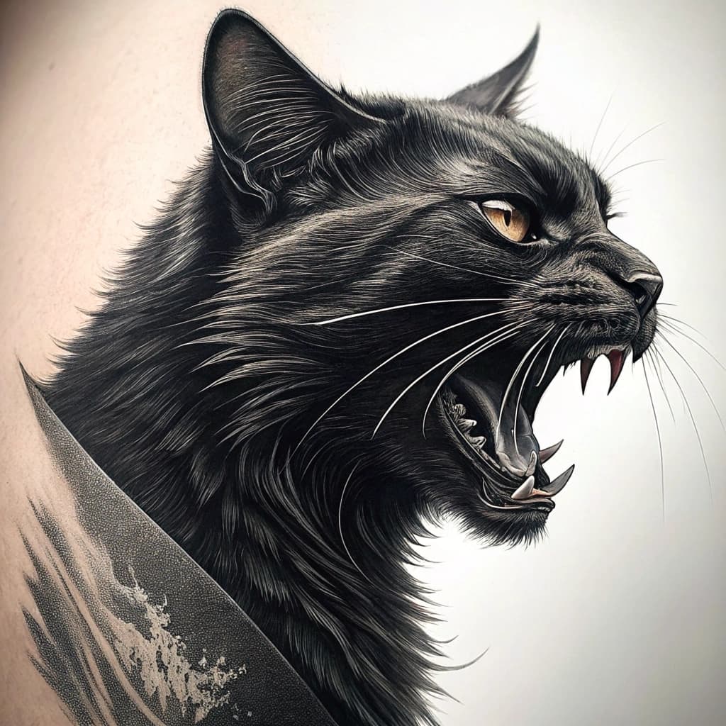 a angry black cat attack