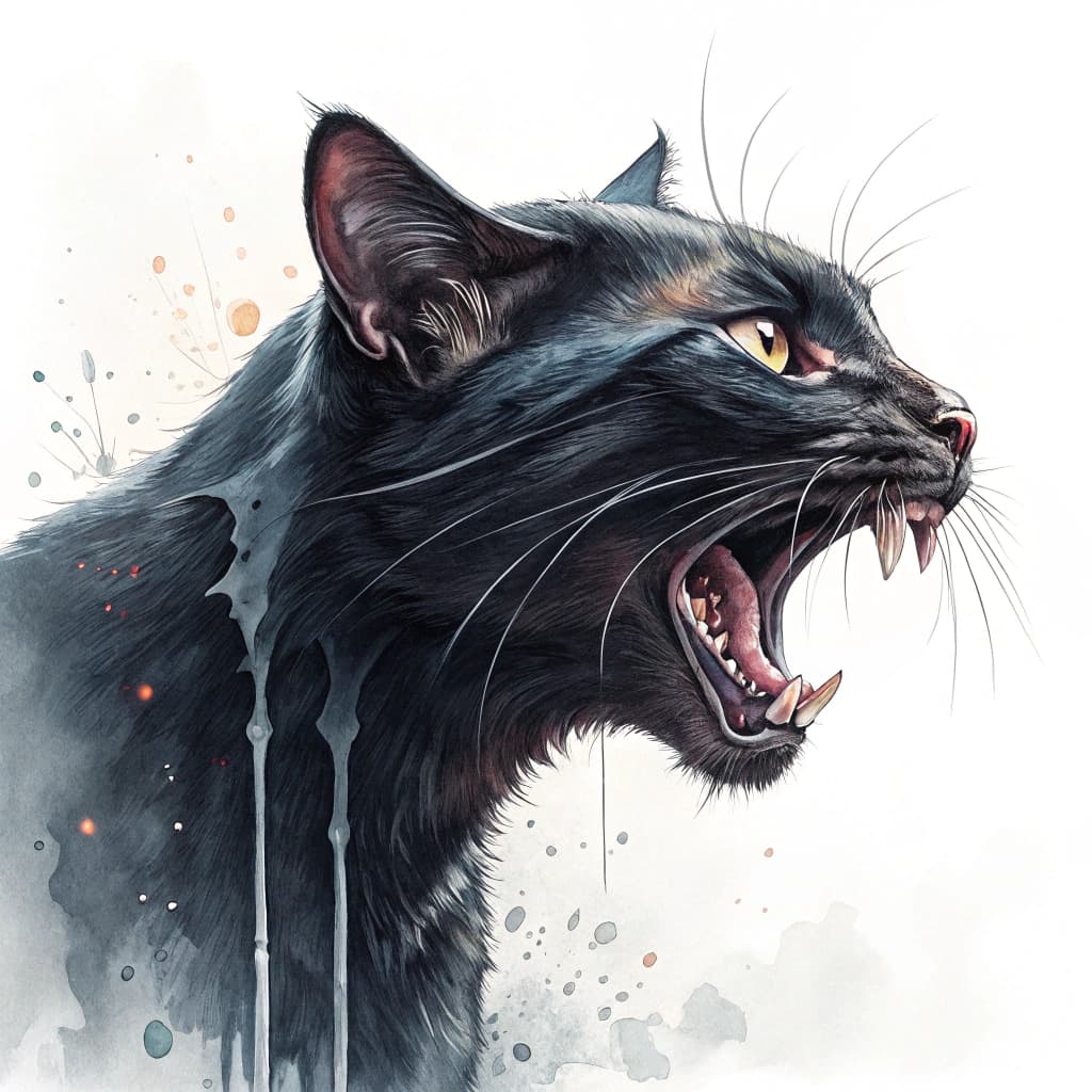 a angry black cat attack