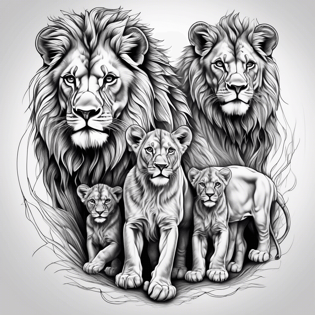 Male lion with 2 cubs