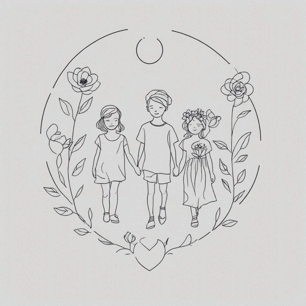 3 kids and flowers