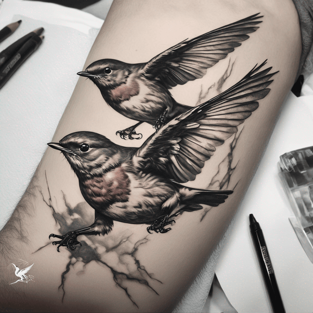 Three robins flying 