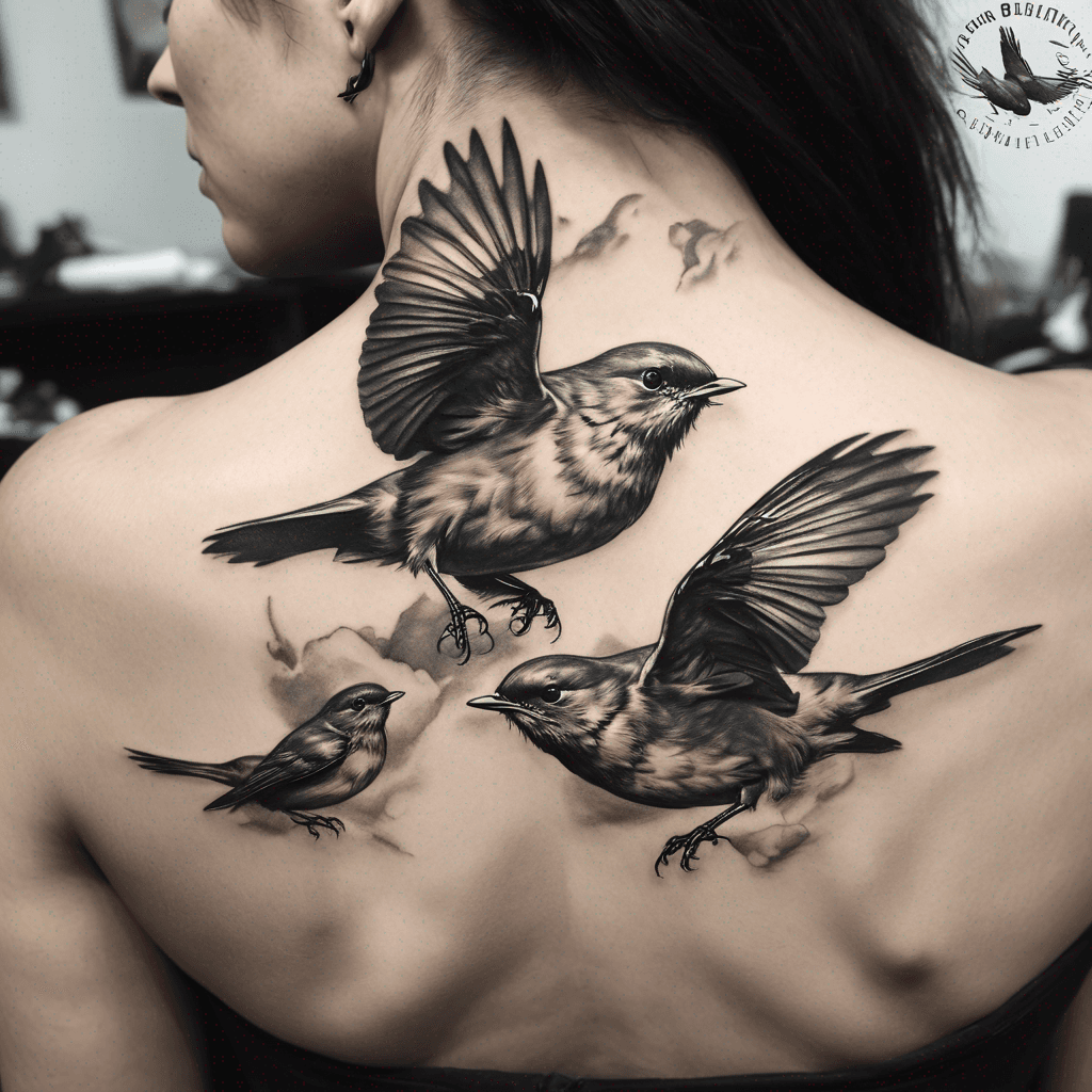Three robins flying 