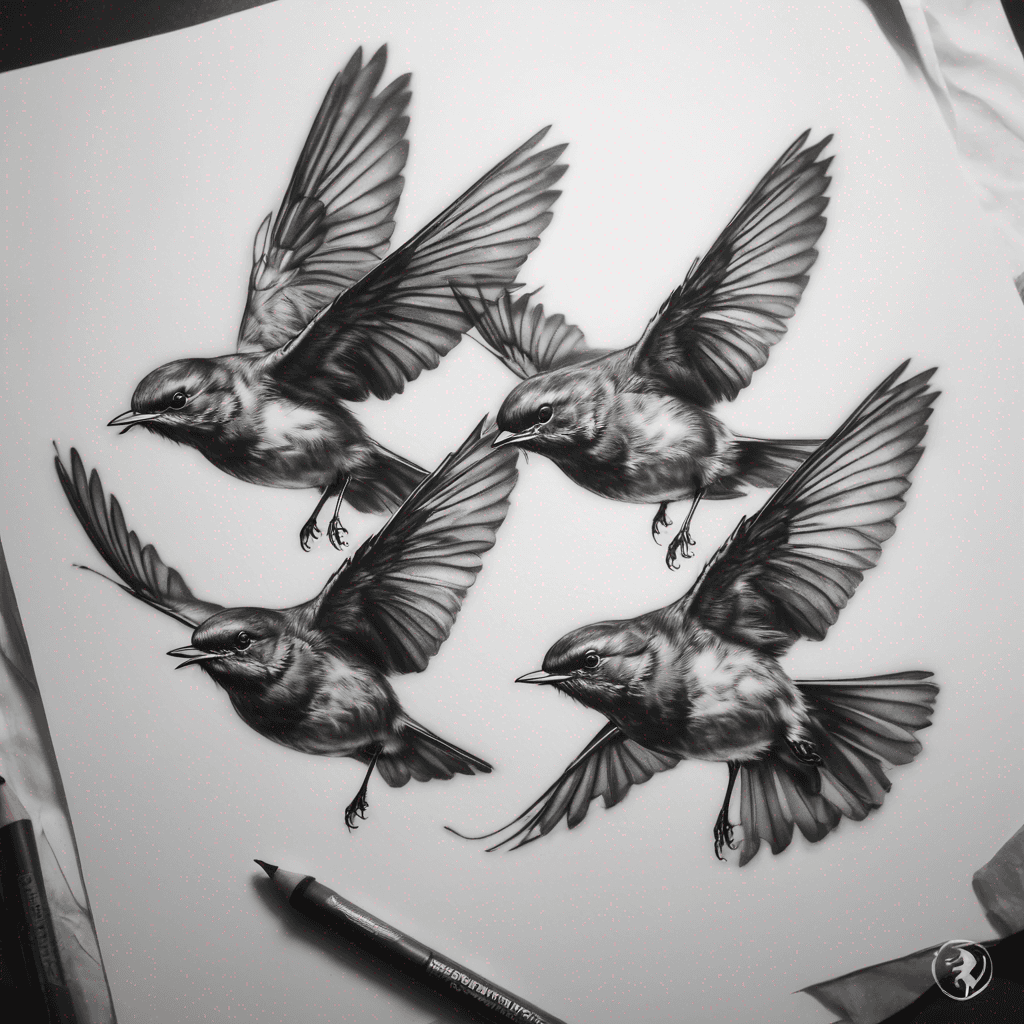 Three robins flying 