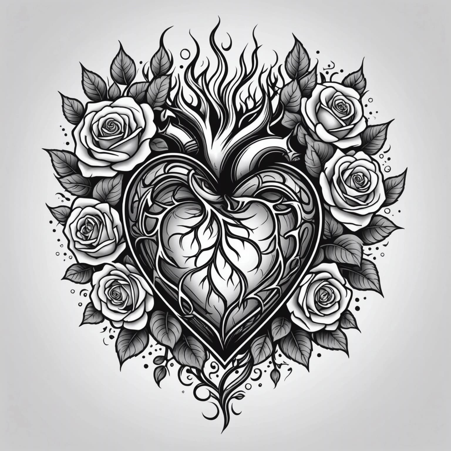 heart on fire with roses