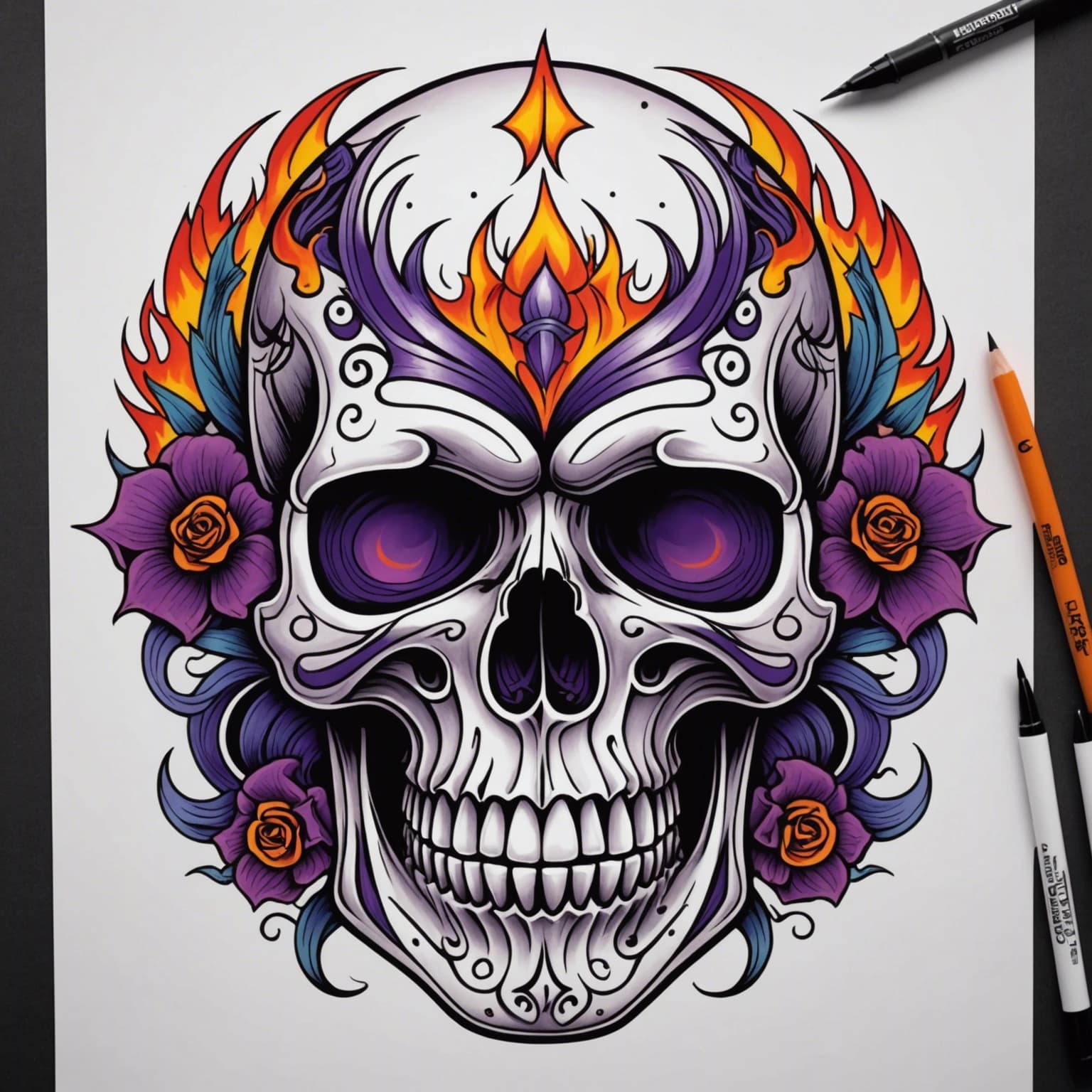 a skull with purple fire