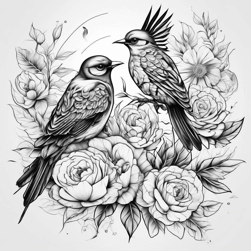 Floral sleeve with birds 
