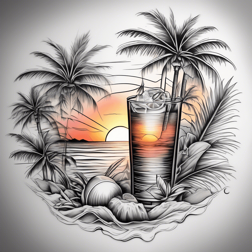 Sunset, beach, palms, cocktails