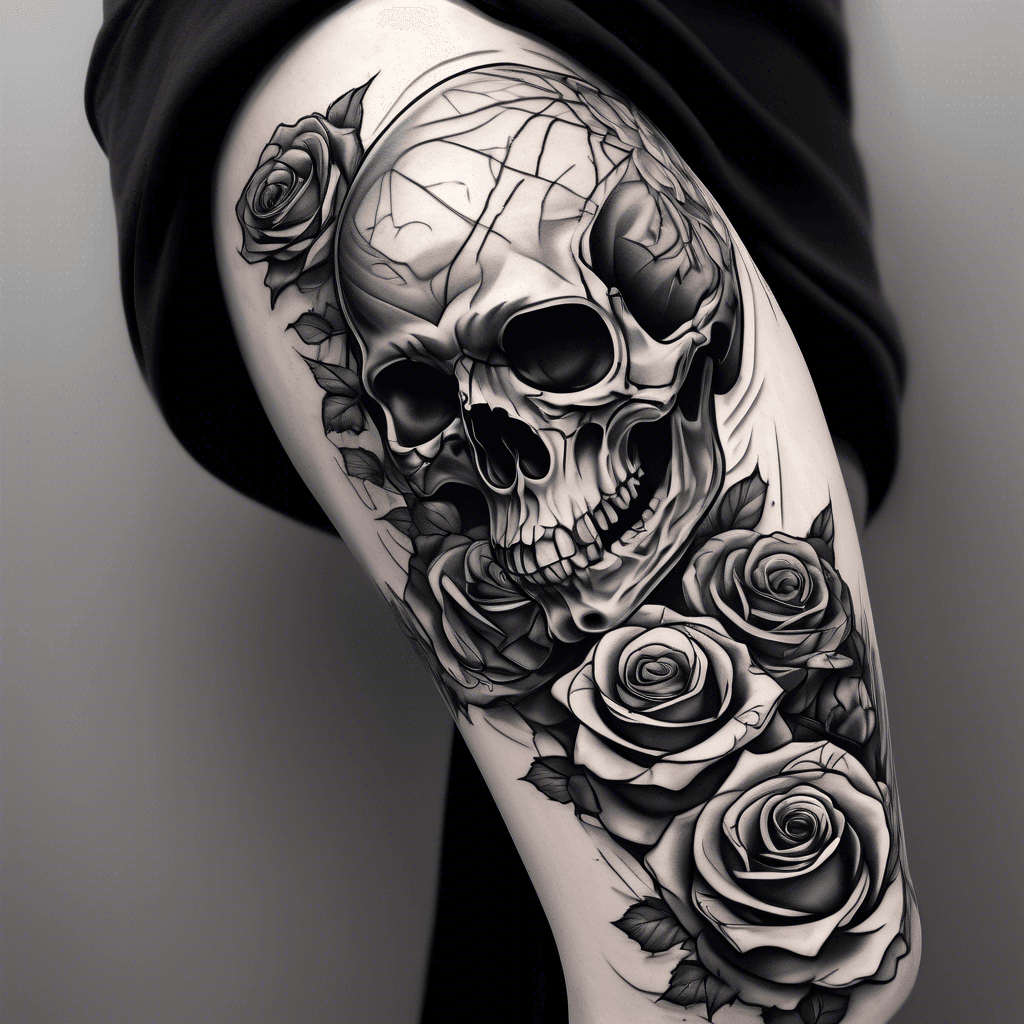 full leg sleeve, skulls, roses