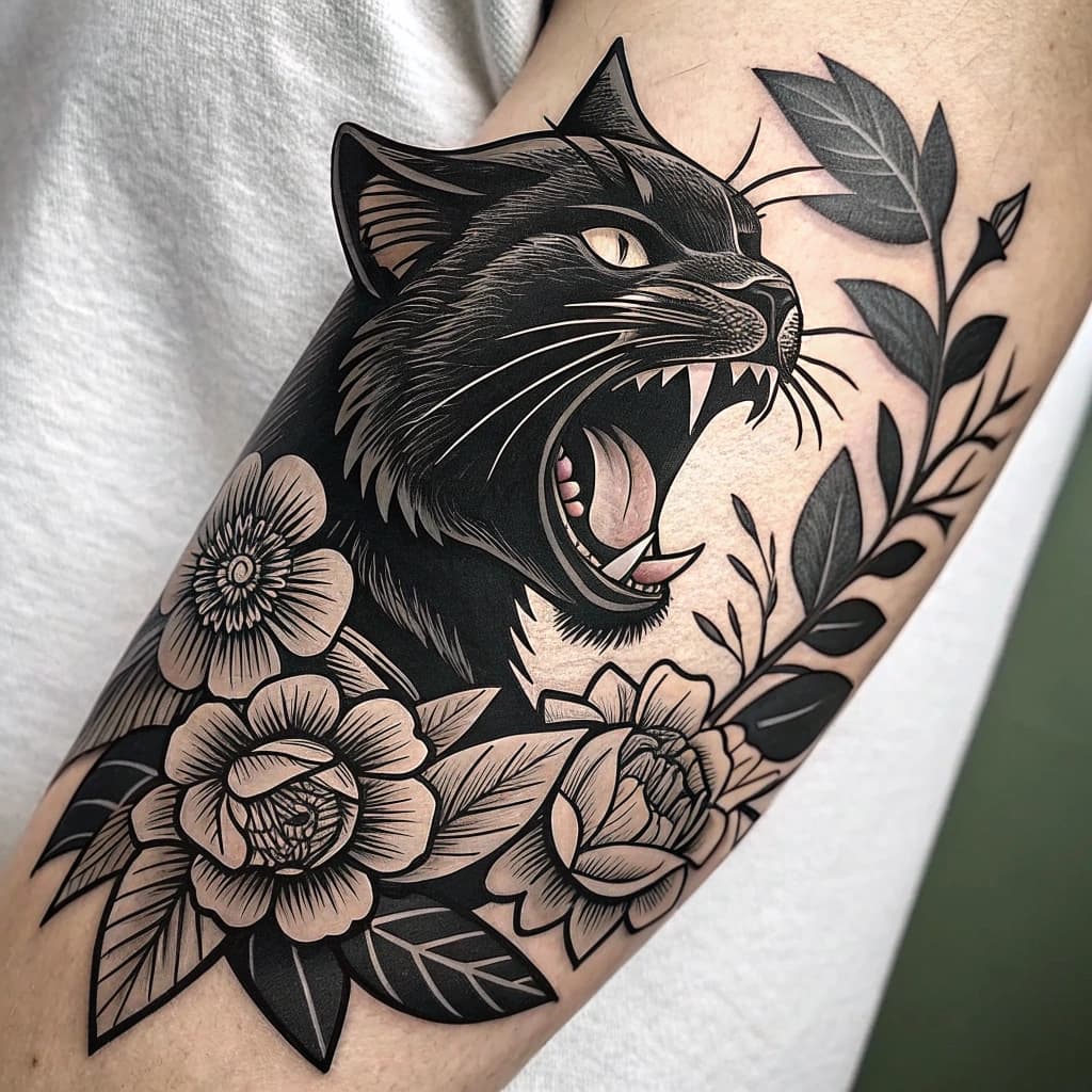 a angry black cat attack
