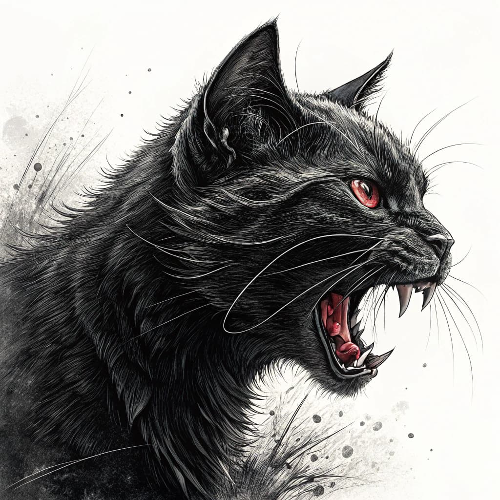 a angry black cat attack