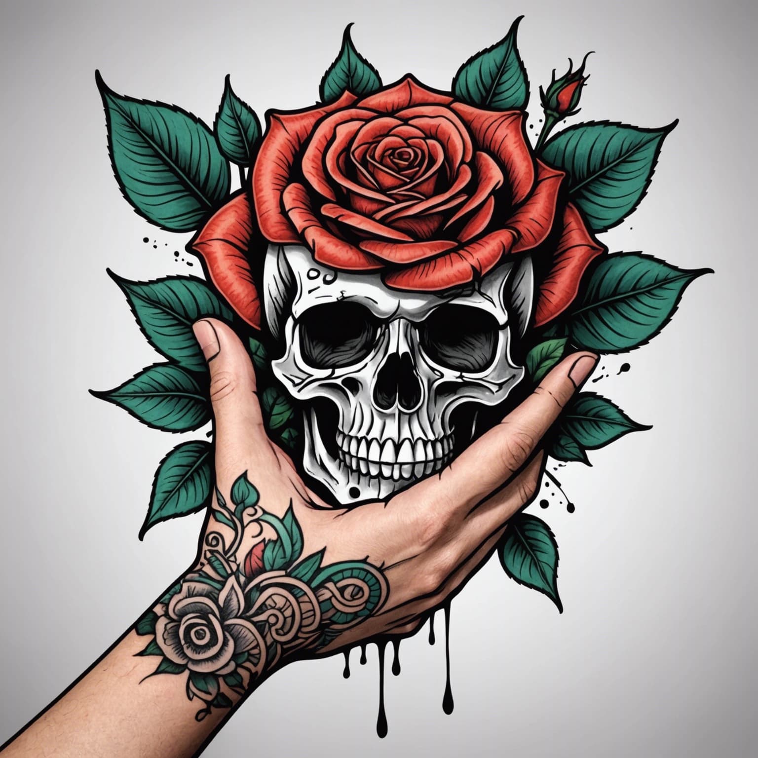 skul hand holding a rose