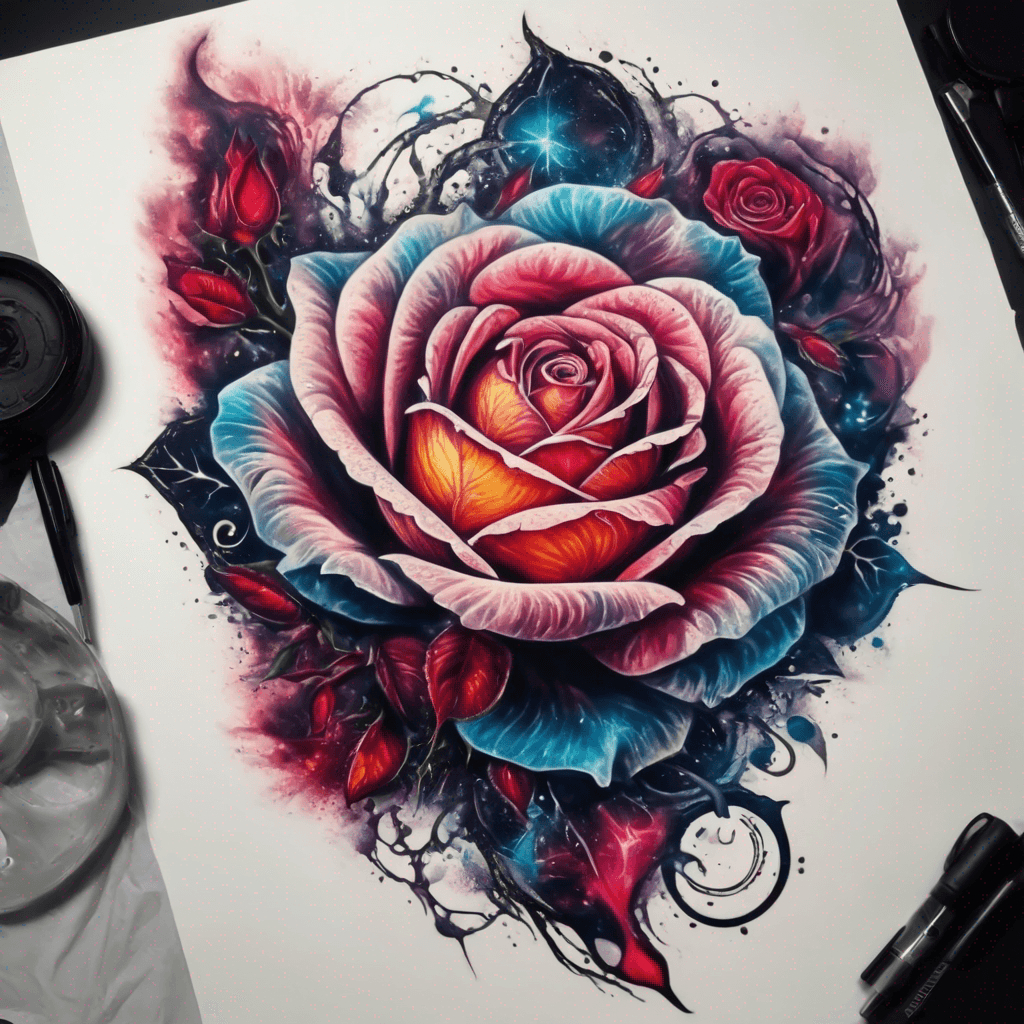 rose, white background