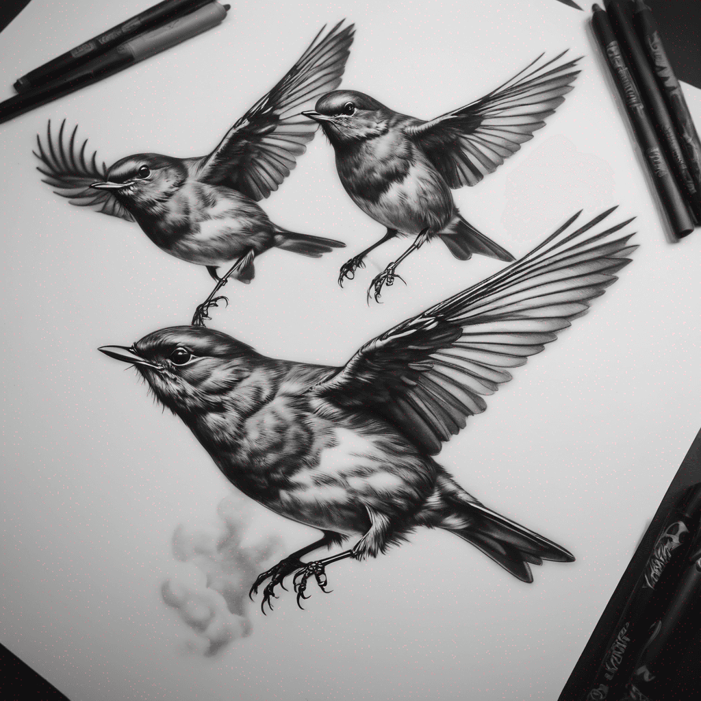 Three robins flying 