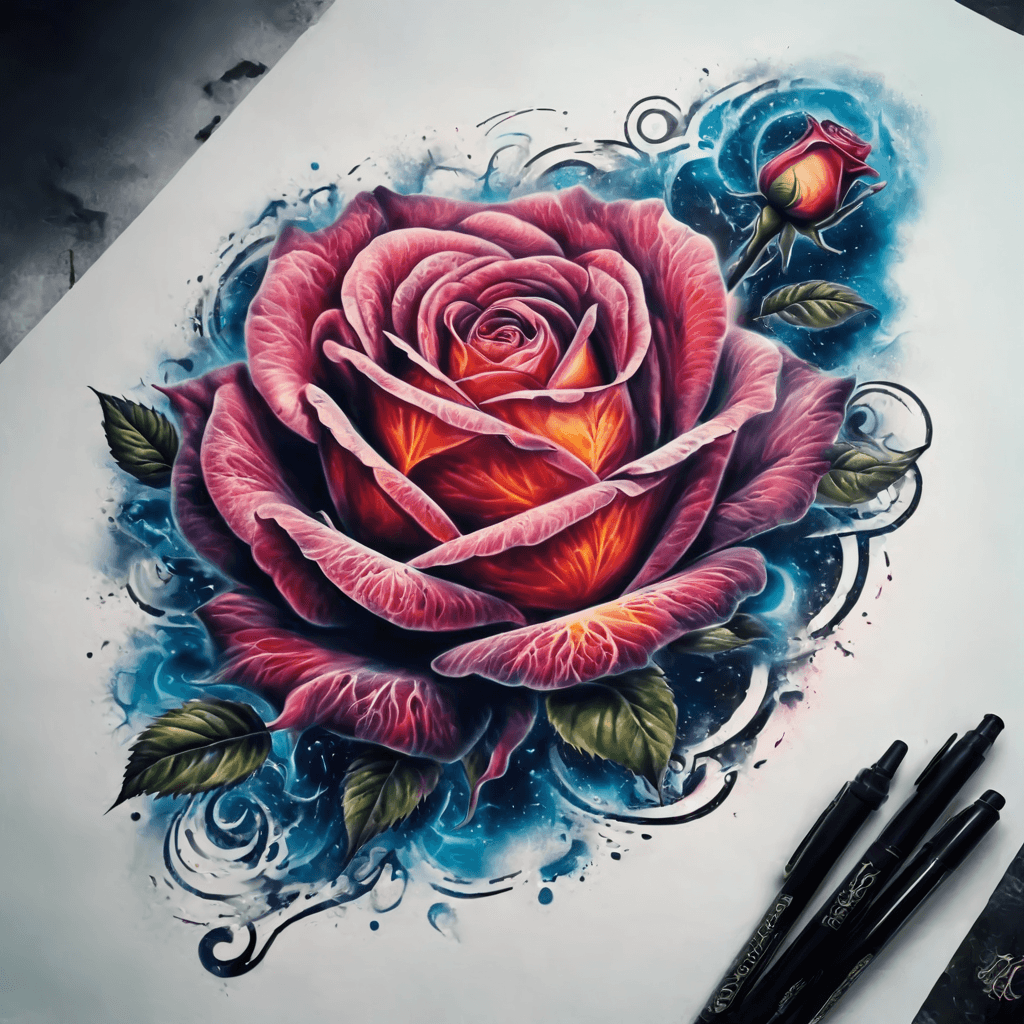 rose, white background