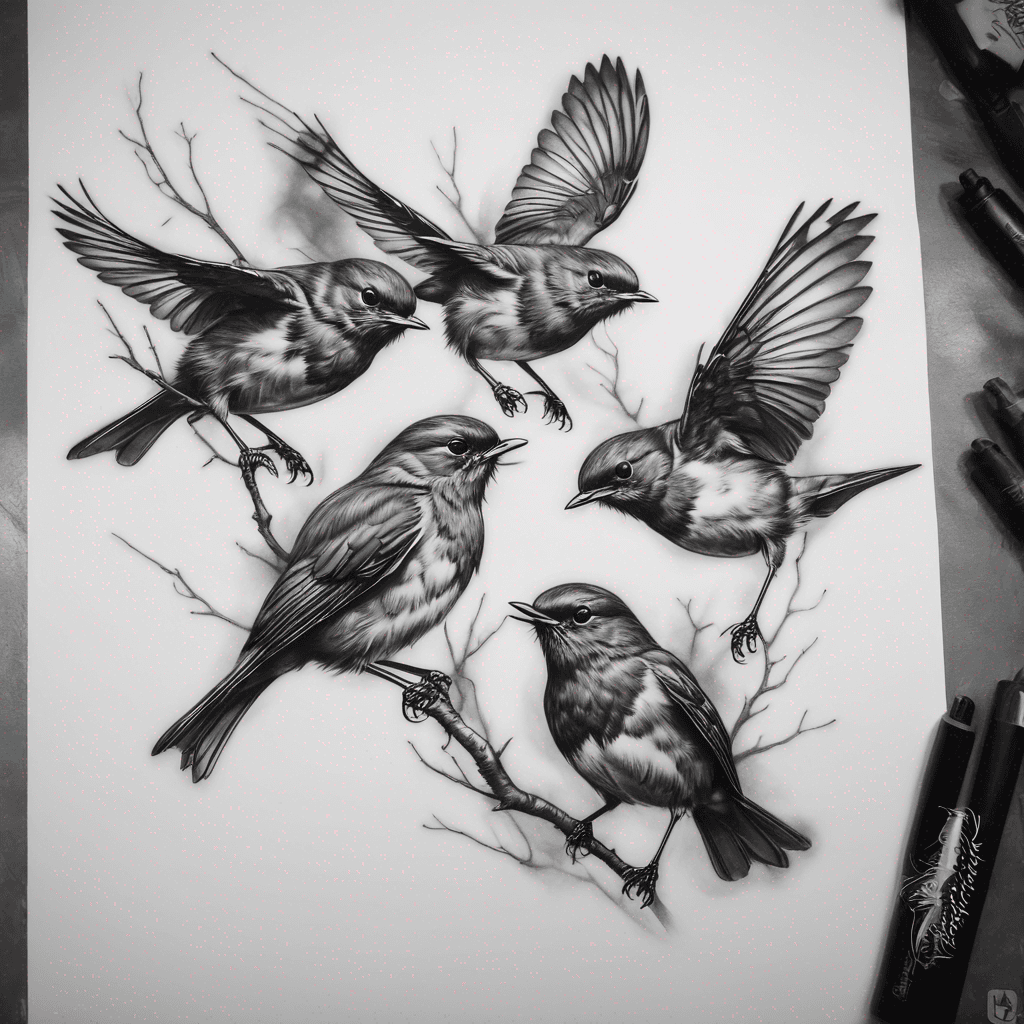 Three robins flying 