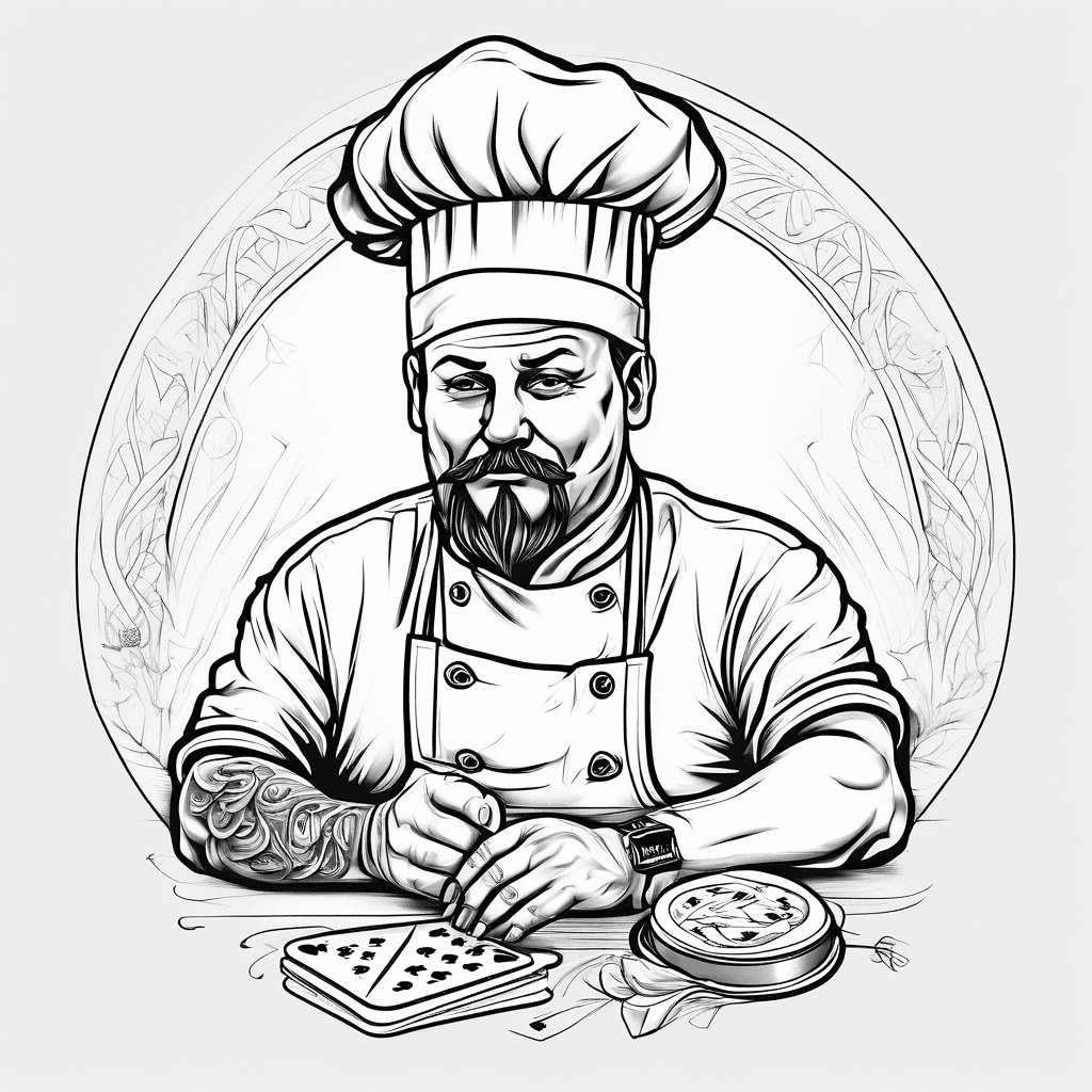 a chef playing cards