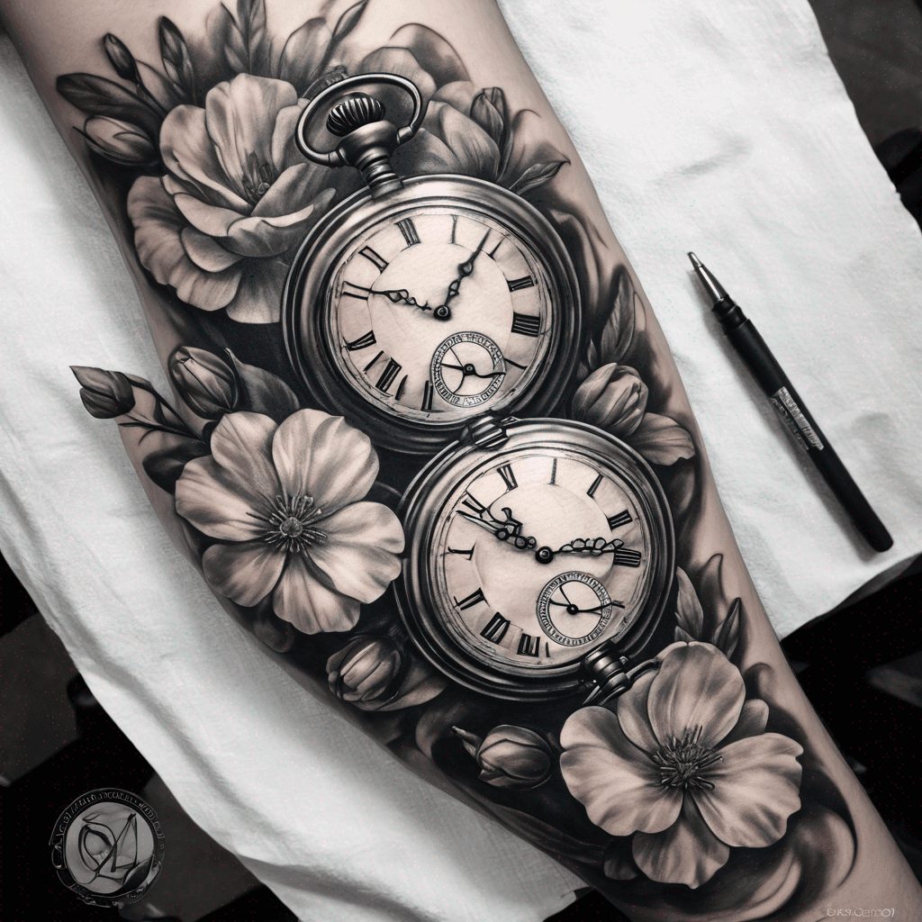 2 pocketwatches with flowers