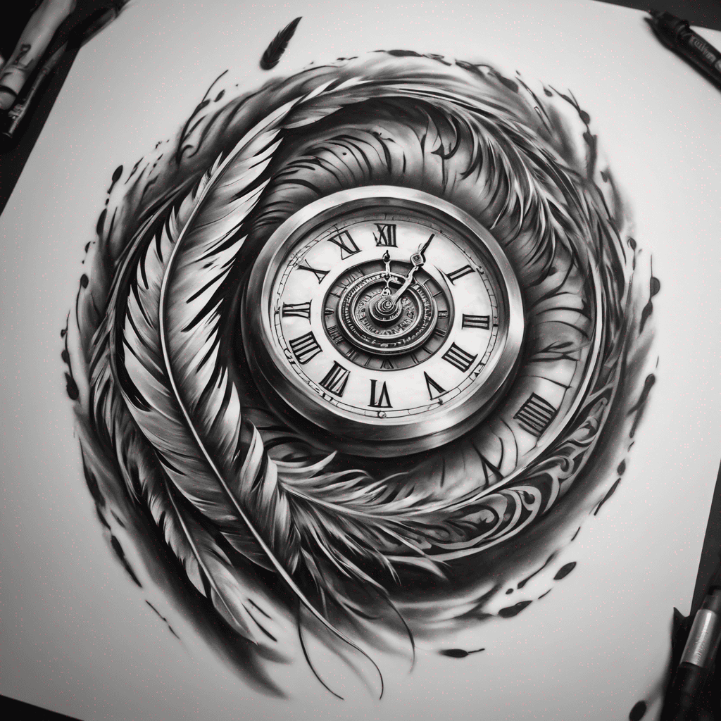 koru clock with feathers
