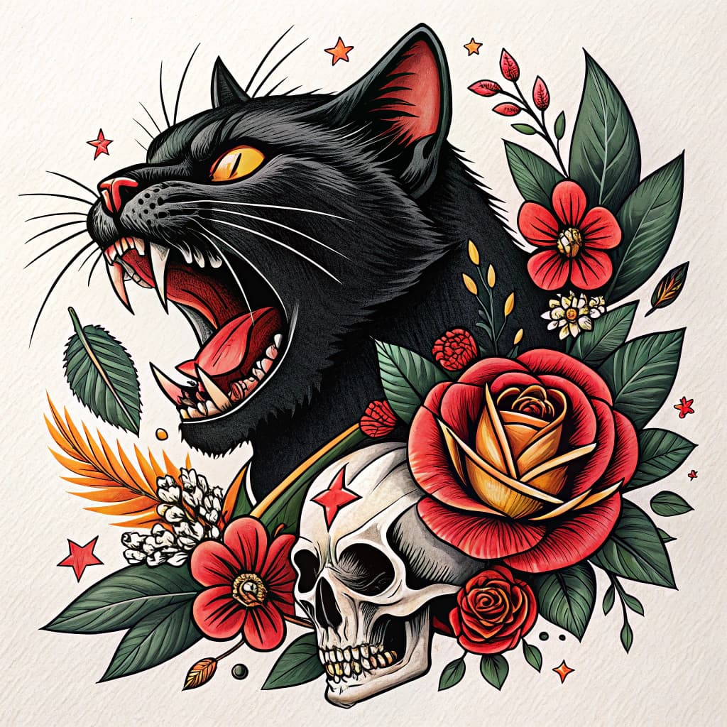 a angry black cat attack