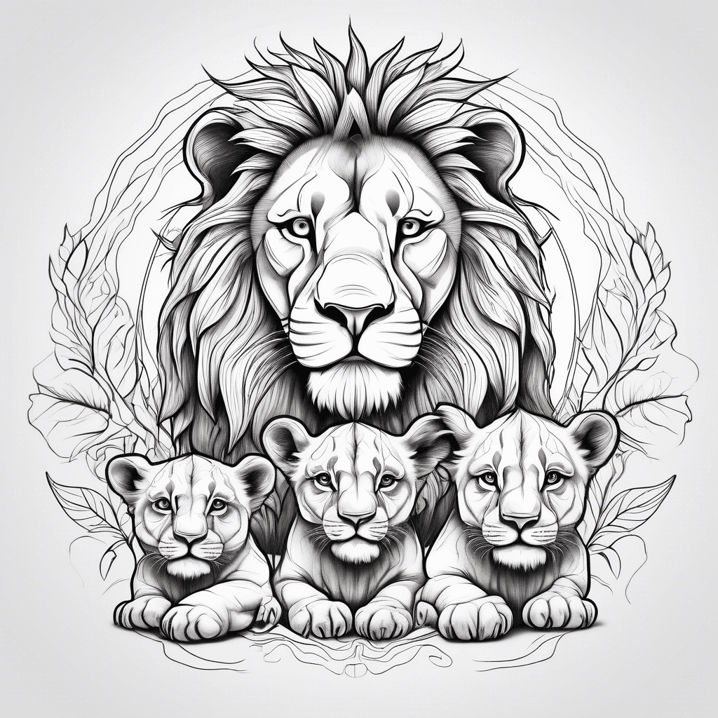 Male lion with 2 cubs