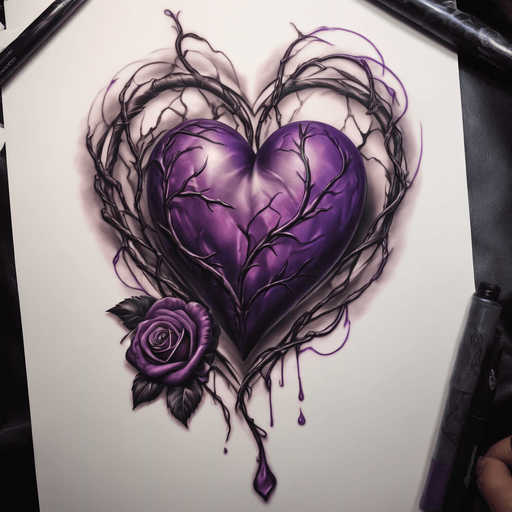 Purple heart with black rose