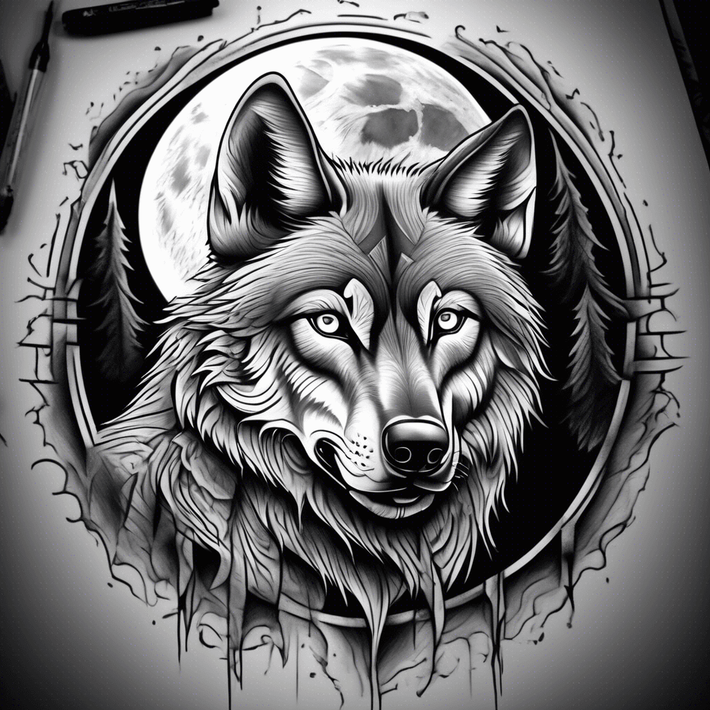 wolf with full moon