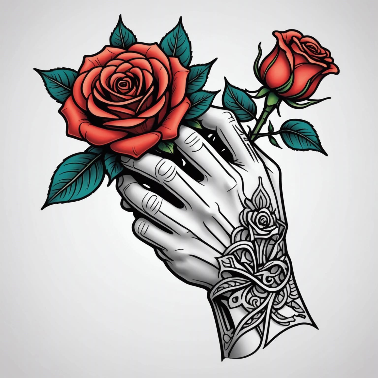 bone hand holding a rose