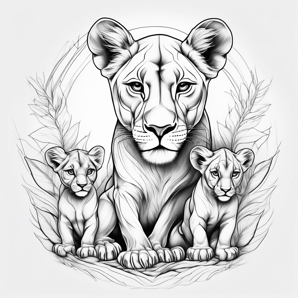 lioness with two baby cubs