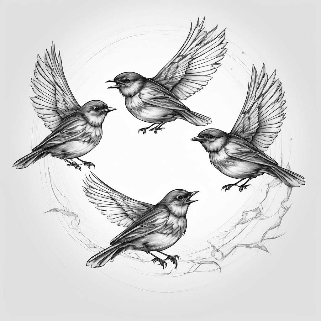 Three robins flying in line