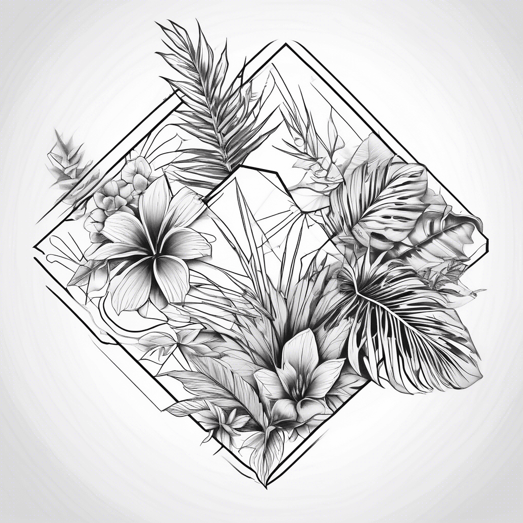hexagon, tropical foliage