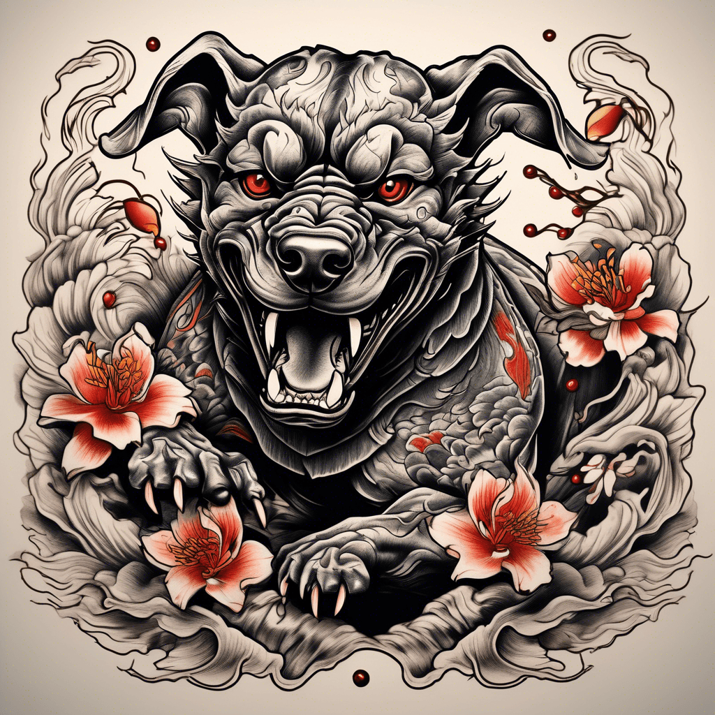 Ferocious black dog fighting
