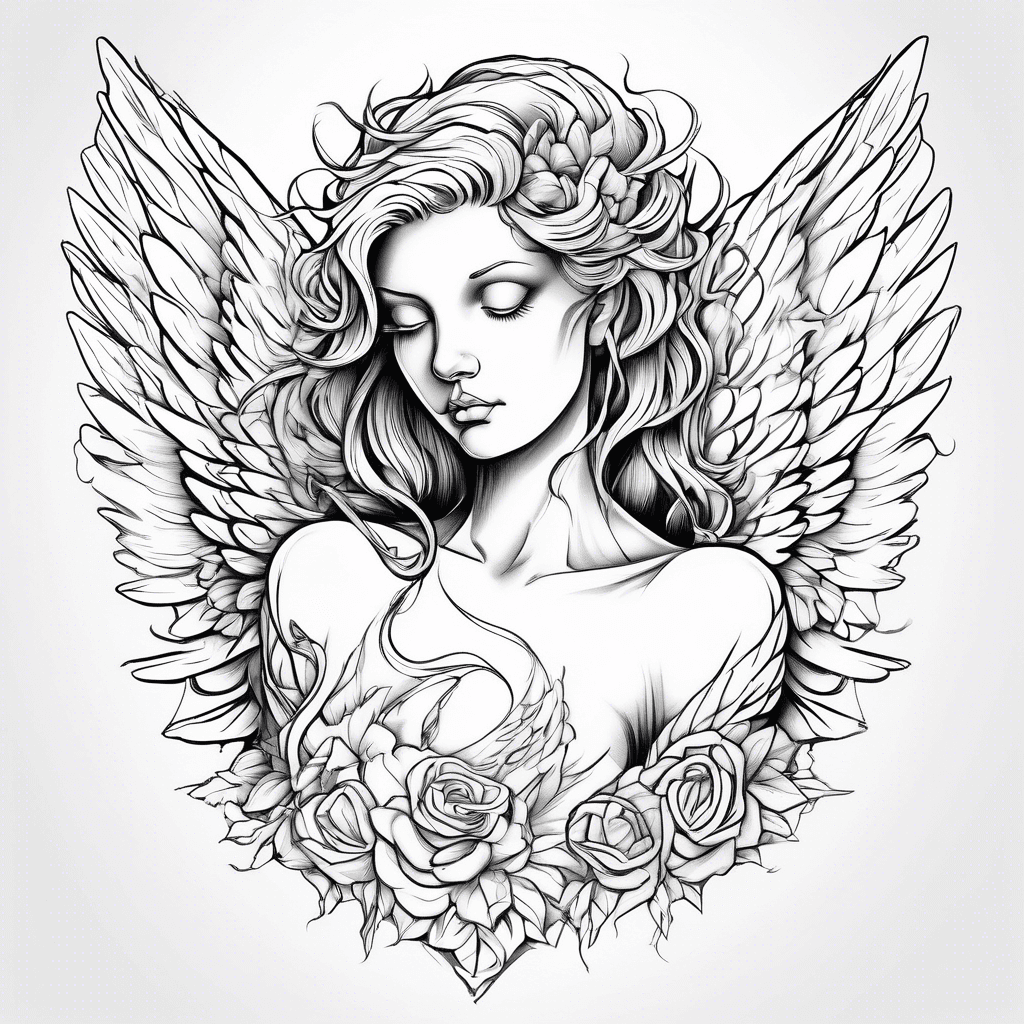 angel tattoo on left chest