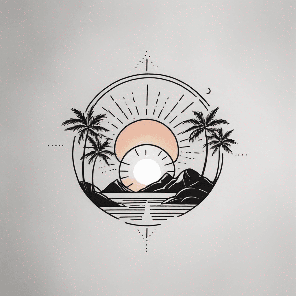 Sunset, beach, palms