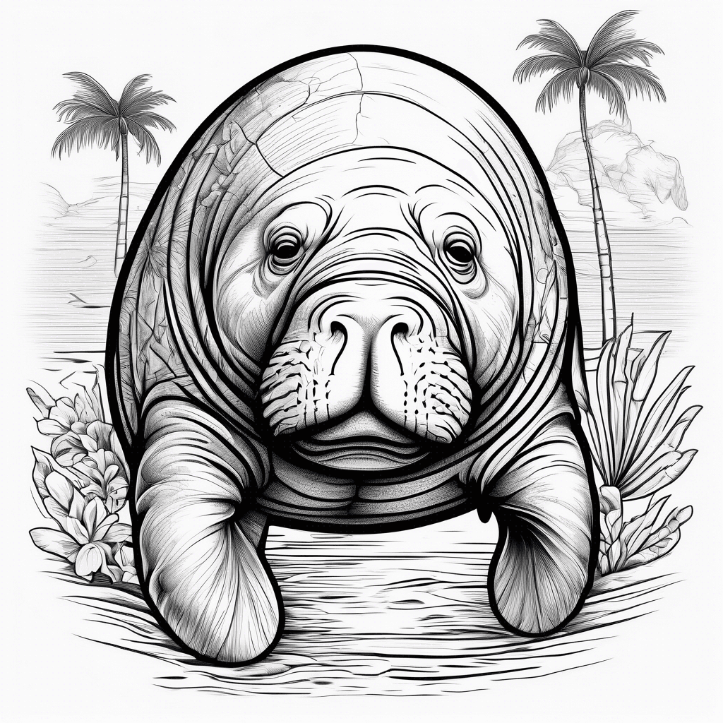 Manatee with palm trees