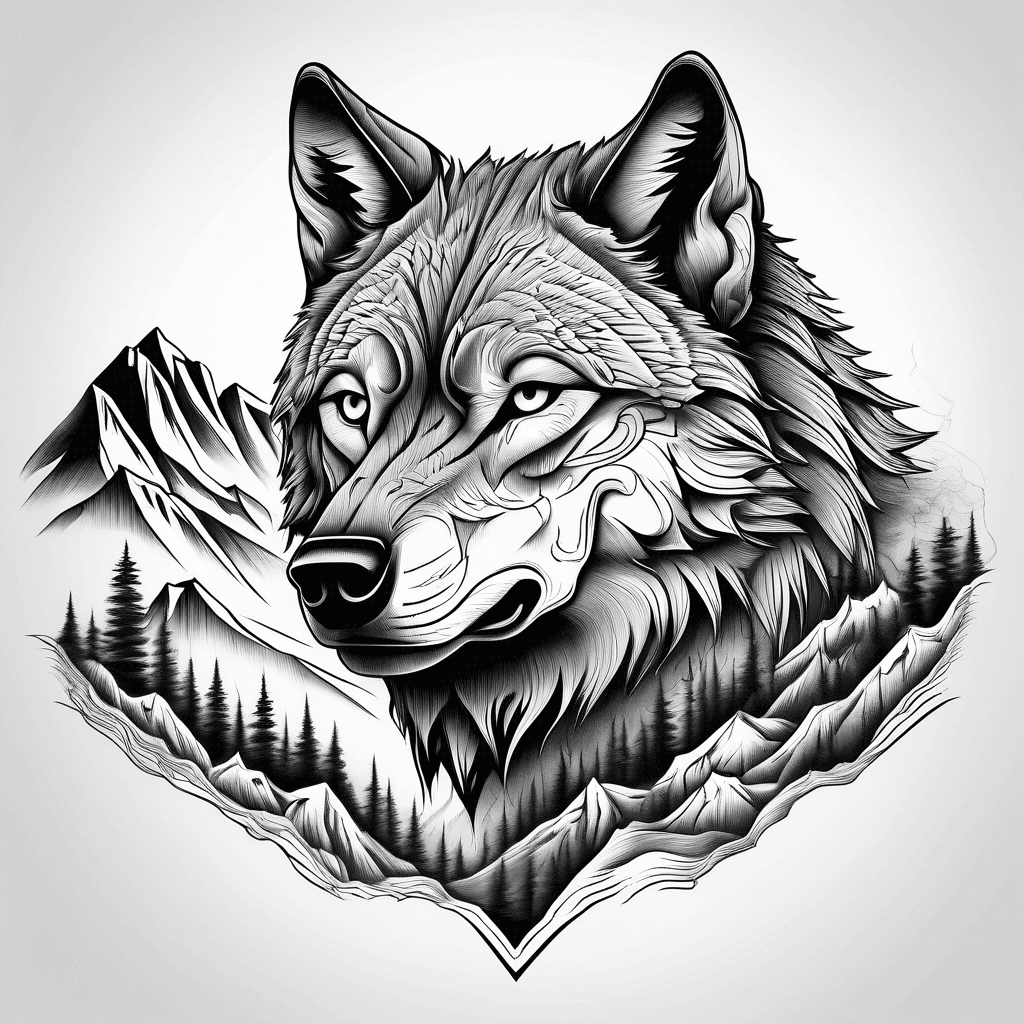 Wolf with mountains
