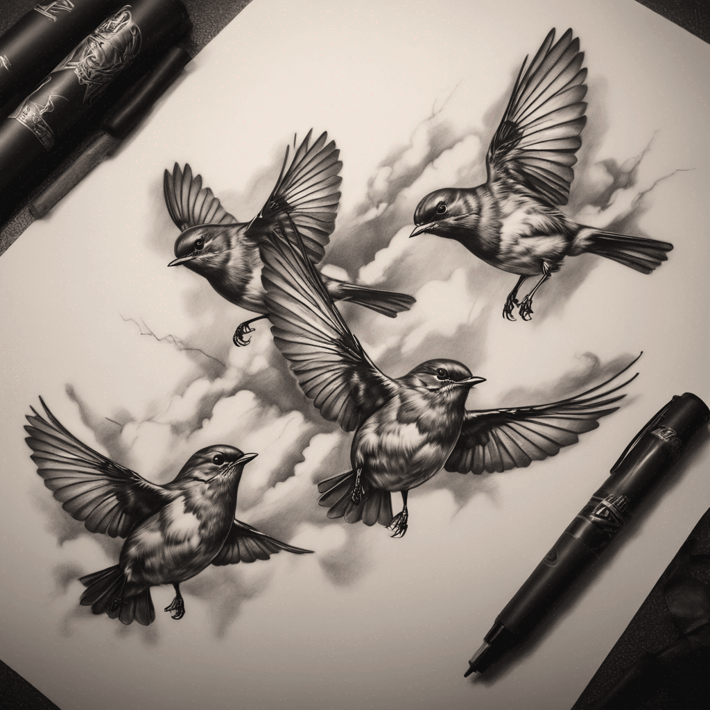 Three robins flying 