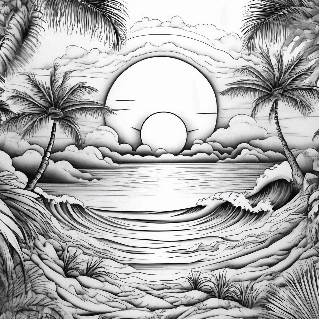 Sunset, beach, palms, family