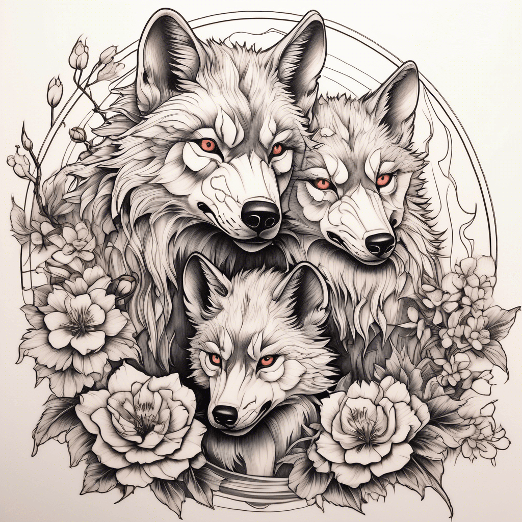 Wolf mom with two cubs