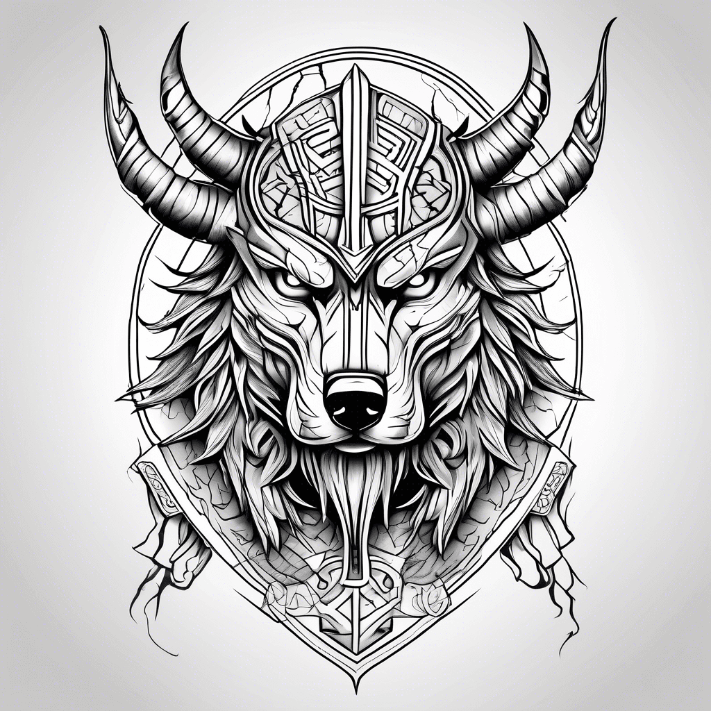 Viking runes, Wolf head, armor
