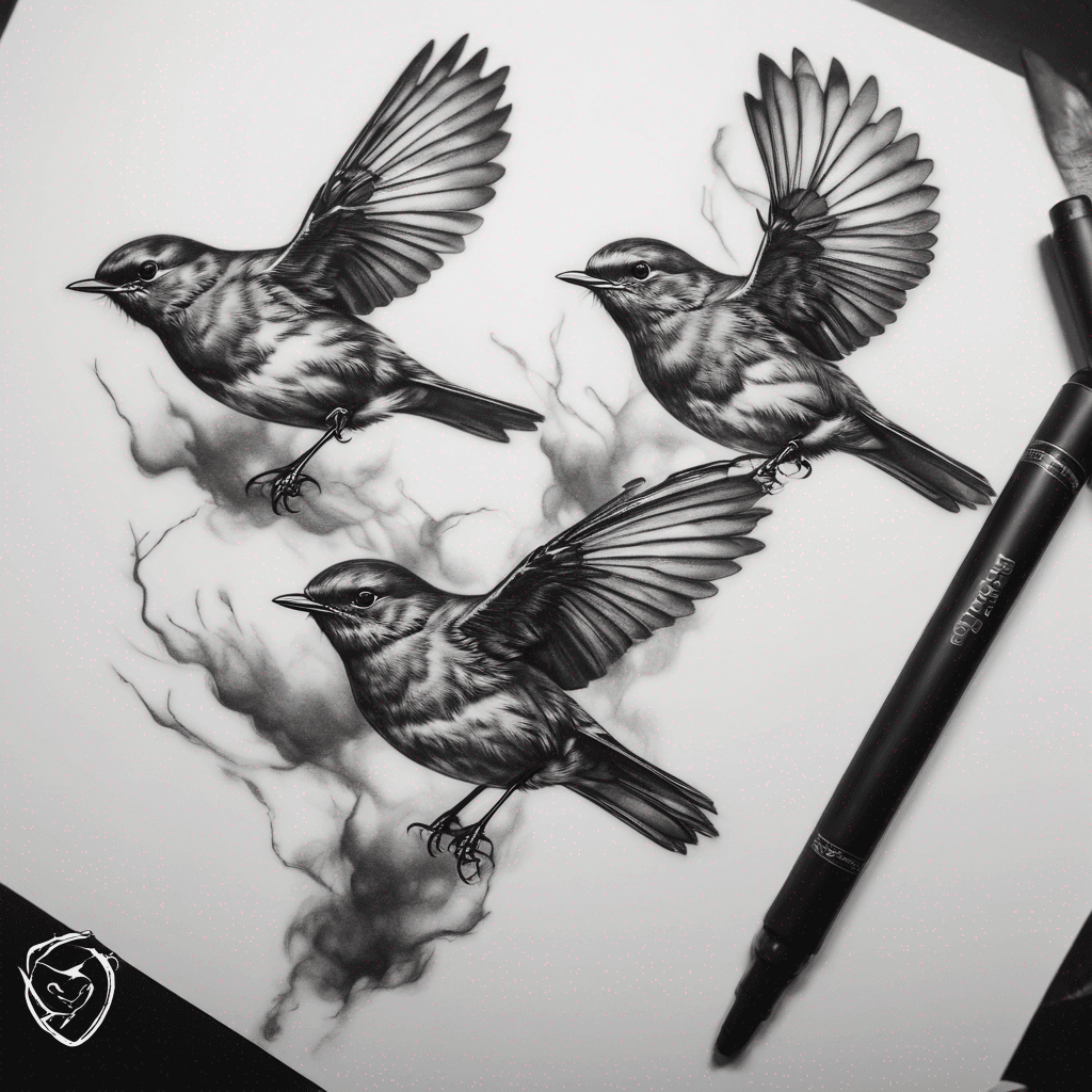 Three robins flying 