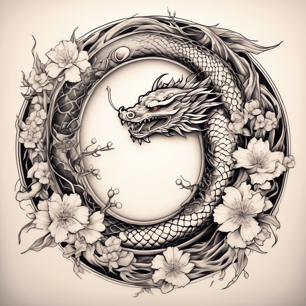 Ouroboros with sun and moon